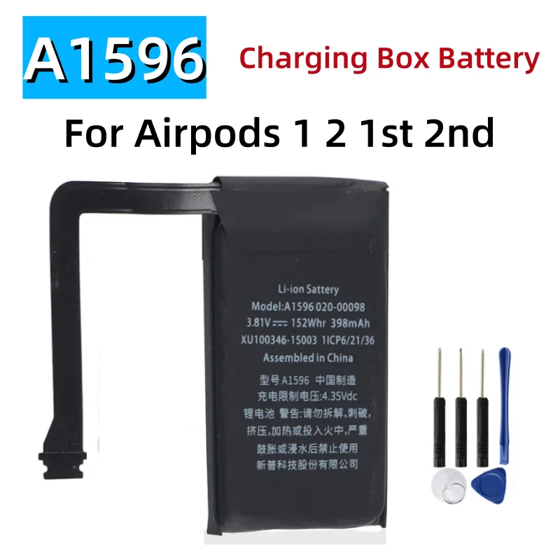 Battery A1596 For airpods 1 2nd A1604 A1523 A1722 A2032 A2031 For airpods 1 air pods 2 A1596 replaceable Battery GOKY93mWhA1604