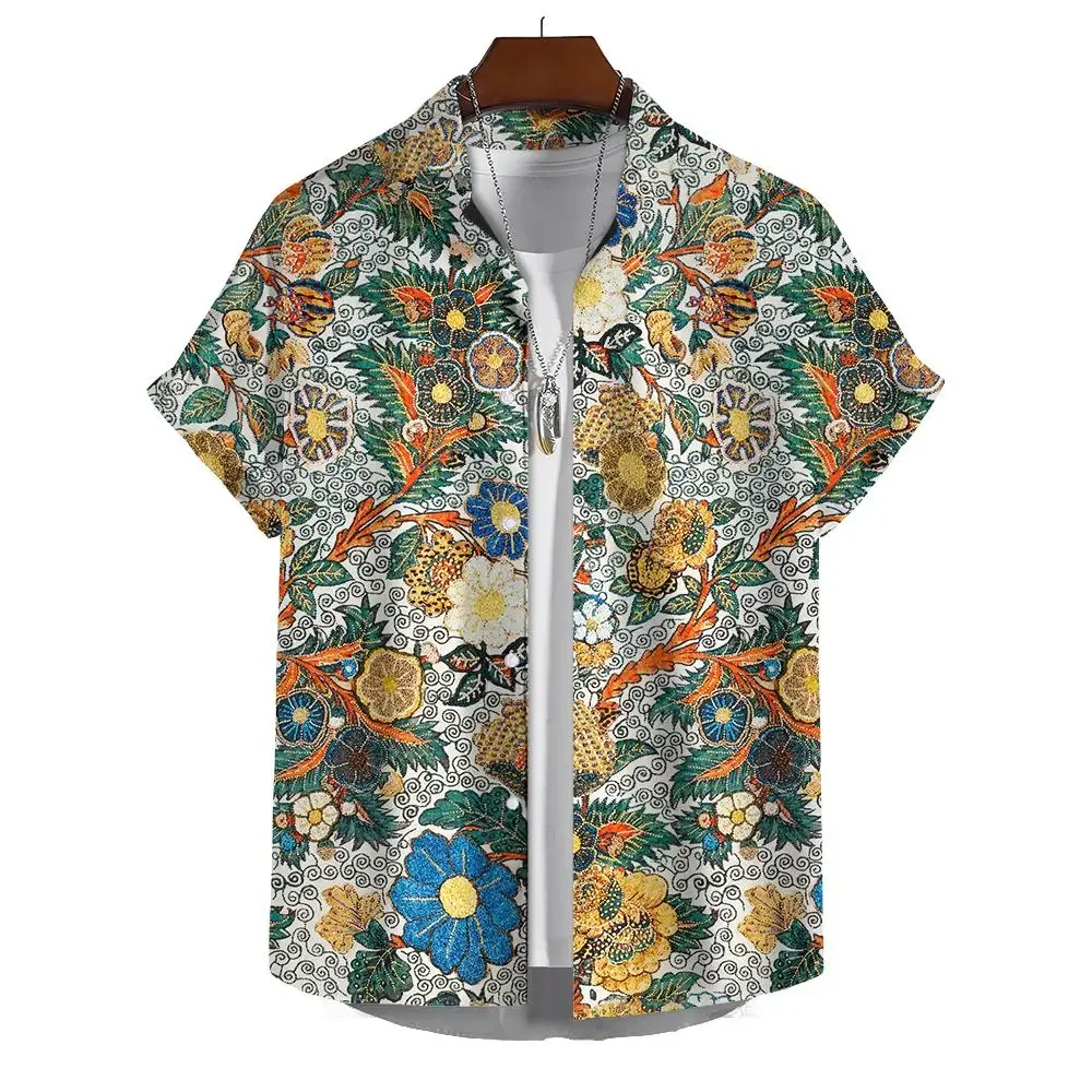 Chemise hawaïenne à manches courtes pour hommes, chemise de style plage, motif floral imprimé en 3D, rue extérieure, revers boutonné, nouveaux vêtements, 2024