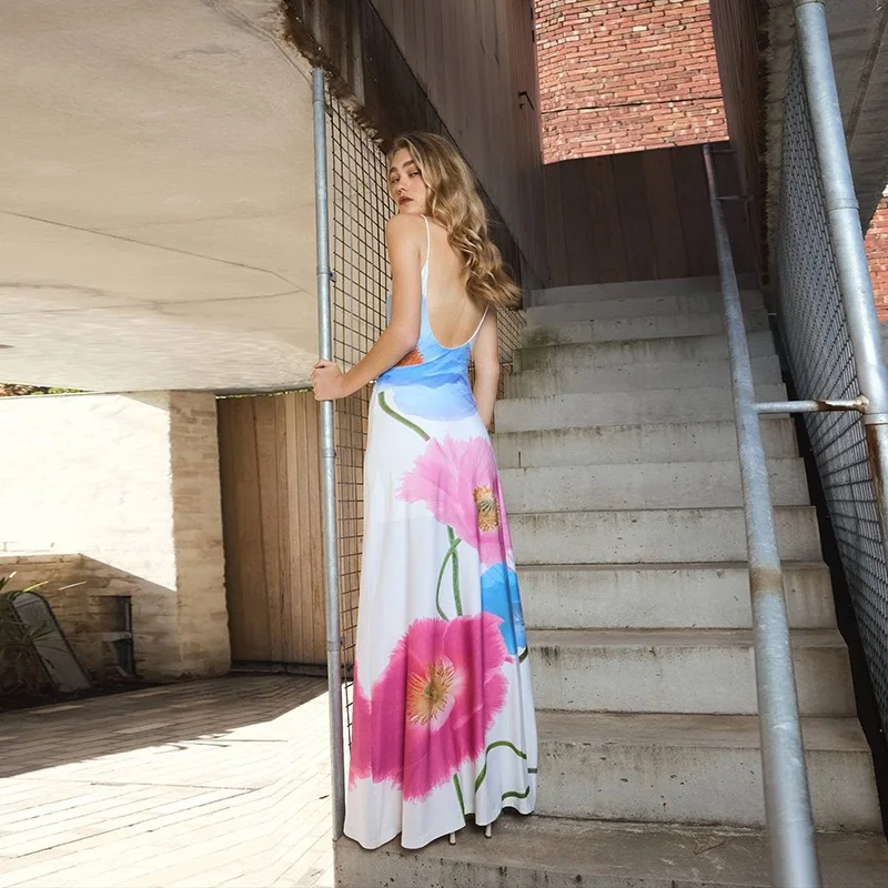 BWQ Sexy Estate Fiori Camis Dress Donna 2025 Nuova Tendenza Senza Maniche Morbido Stretch Dolce Maxi Aderente Skinny Elastico Abiti