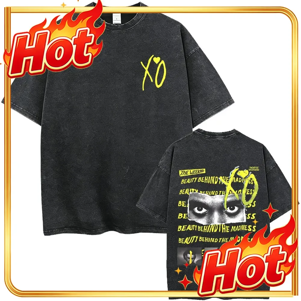 Washed Vintage Rapper The Weeknd Beauty Behind The Madness T-shirt Men Women Hip Hop Fashion Pop Music T Shirt Male Streetwear