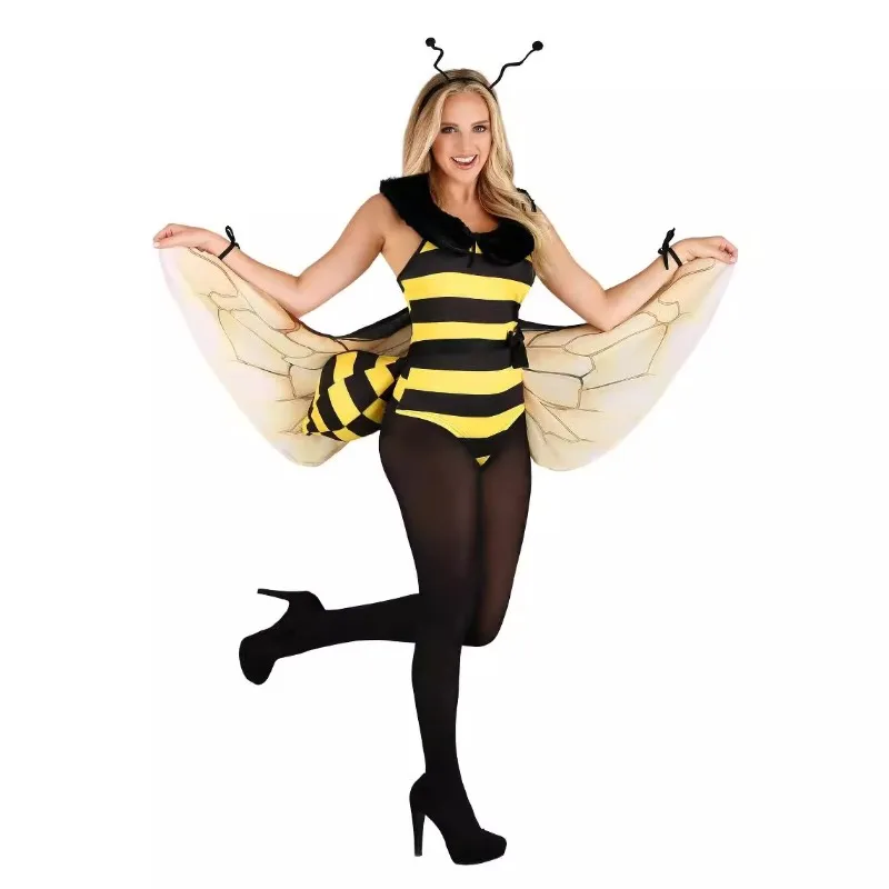 Conjunto de Cosplay de Halloween para mujer, disfraces de fiesta de Navidad de abeja, vestido con alas para accesorios de juego de rol