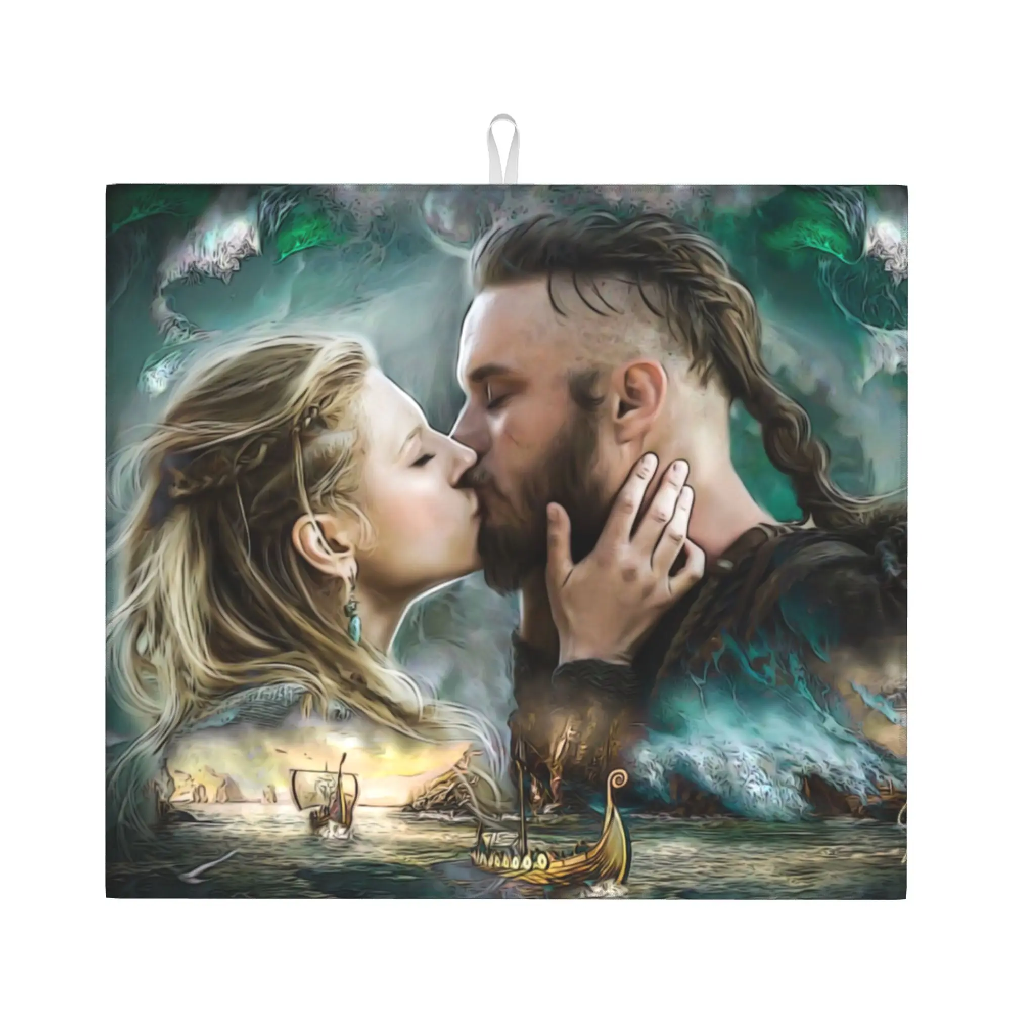 Drying Mat For Kitchen Viking Lagertha Ragnar Lothbrok Water Absorbent Norse Valhalla Warrior Kitchen Counter Protector Mat