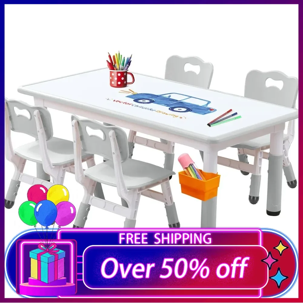 

Kids Table and Chair, Toddler Table and Chair Set, Adjustable Kids Table, Non-Slip Table Legs&Organizer, Graffiti Desktop