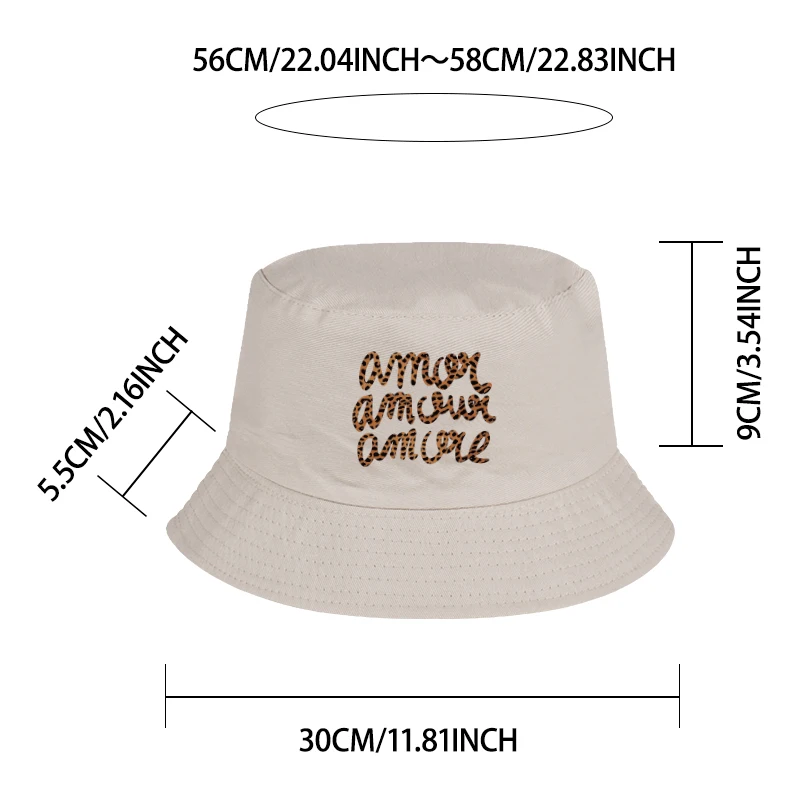 Leopard Print Amore Text Bucket Hat Casual Foldable Fisherman Hat for Women Daily Streetwear Outdoor Travel Vacation