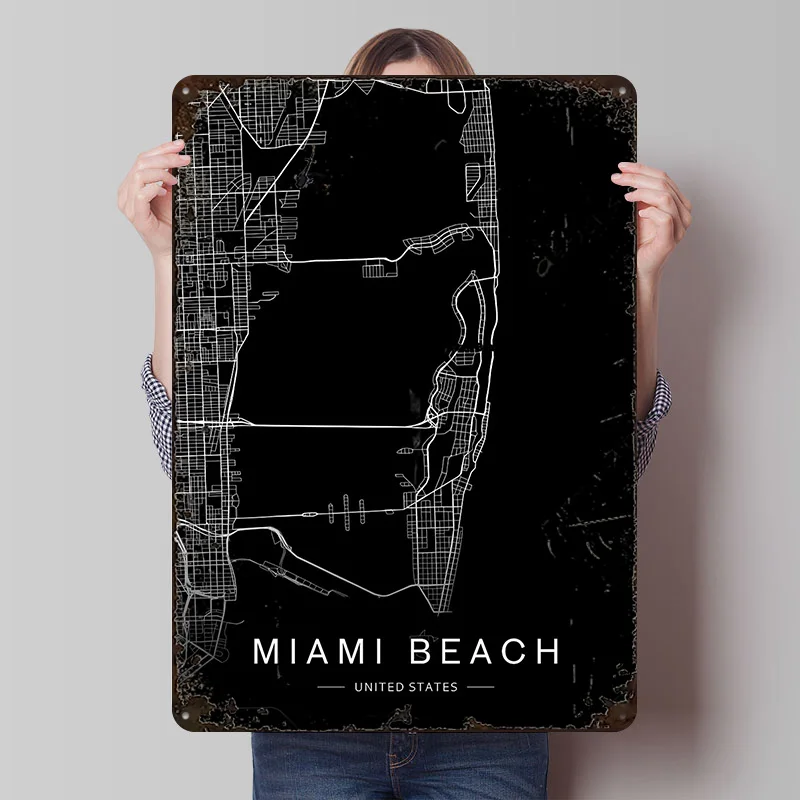 Miami Beach Florida Printed Poster Customized Wall Art Retro Vintage Metal Tin Signs for Decoration Home Decor Items Wand Deko