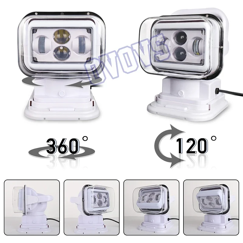 Wireless Remote Control Searchlight 60W 12&24V 7 Inch Up Down Left & Right Rotating LED for Vehicle Boat 4x4 Offroad Yacht