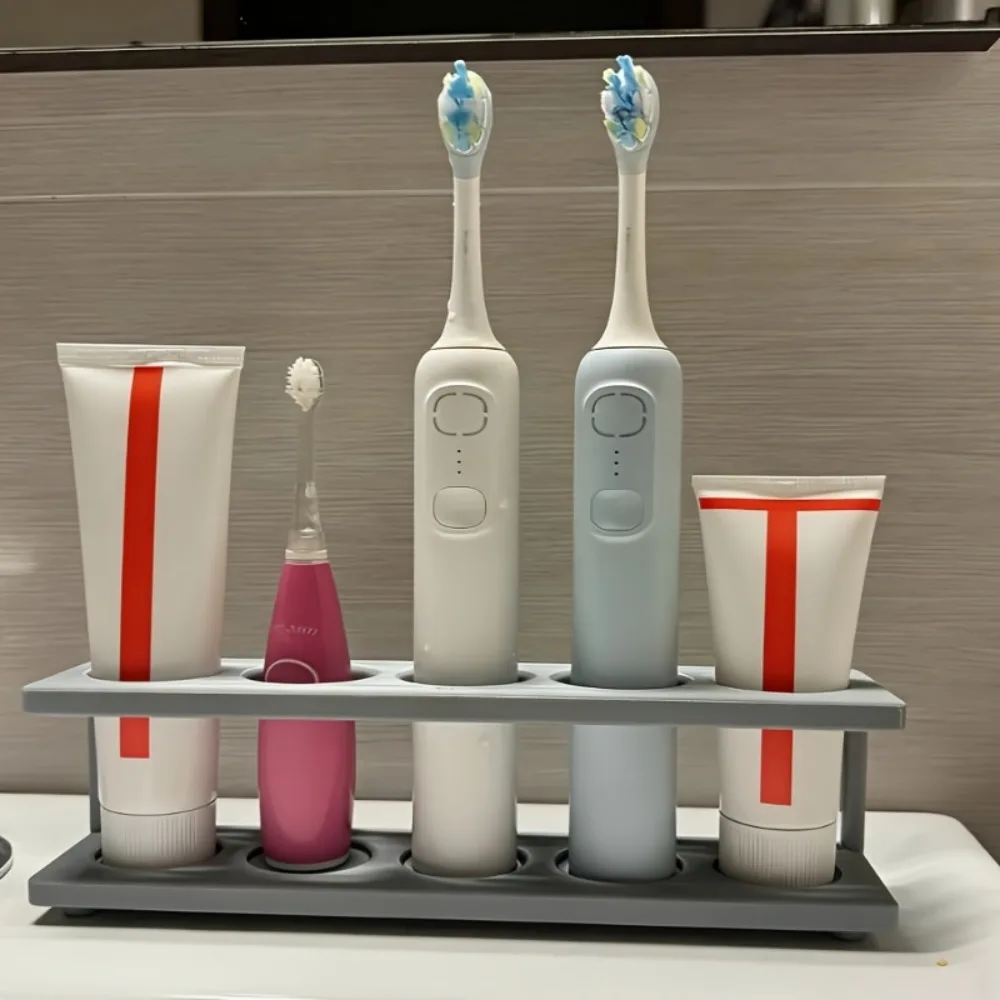 Electric Toothbrush Holder with Drainage, Multi-Slot Bathroom Organizer for Toothbrushes Toothpaste, Desktop Storage Countertop
