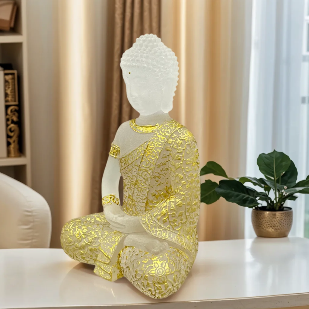 New Chinese Zen Style Gold-Decorated White Glass Buddha Statue Home Decorations Living Room Entrance Tea Room Desktop Townhouse view 4