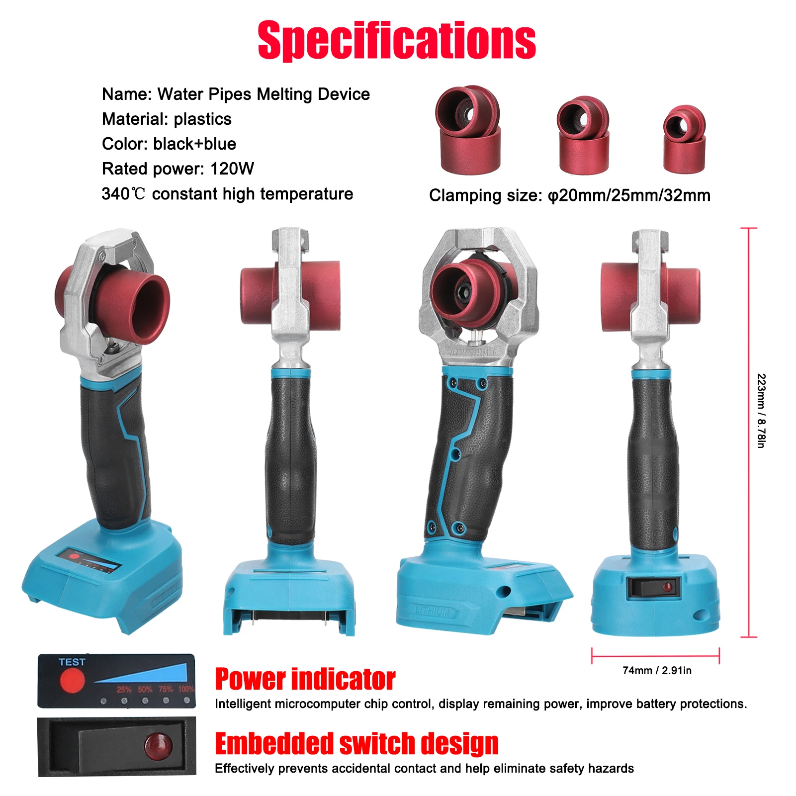 120W Cordless PPR Pipe Welding Machine 340℃ Water Pipe Melting Soldering Device Rechargeable Hot Melt Machine For Makita Battery