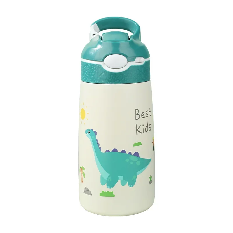 

400ML Kids Water Bottle Cartoon Animal Children's Cup with Straw Stainless Steel Vacuum Flacks Thermos Bottle Thermal Mug Cups