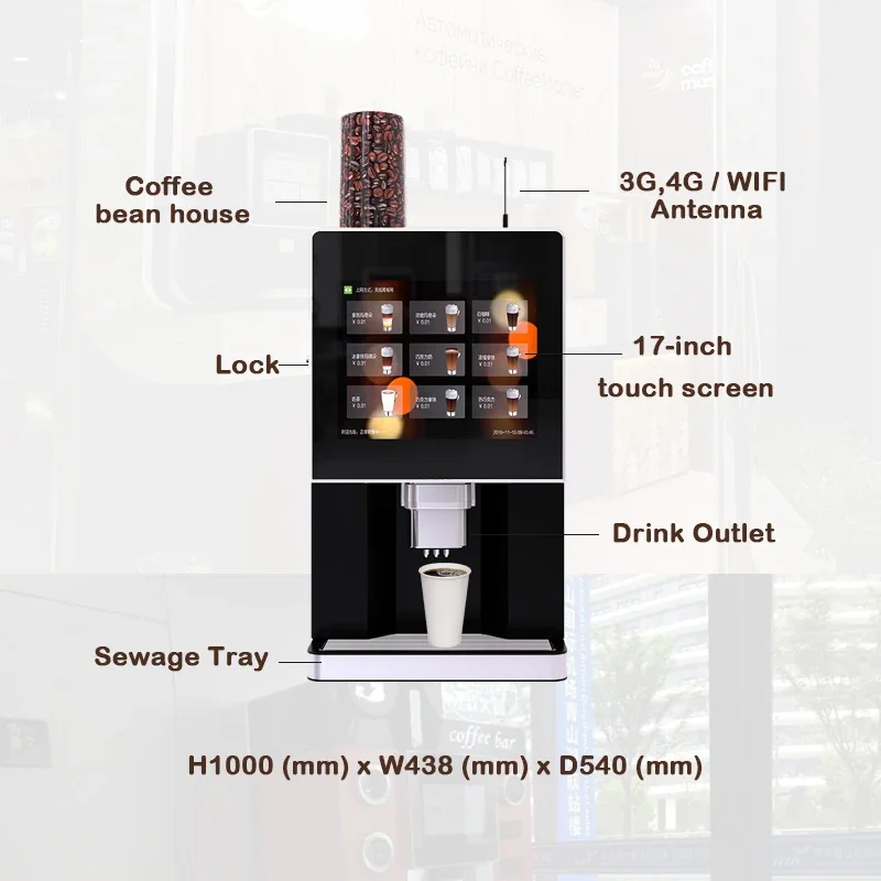 24-hour automatic coffee and tea vending machine &Daily Capacity 100kg Ice & Water Machine Countertop for Business