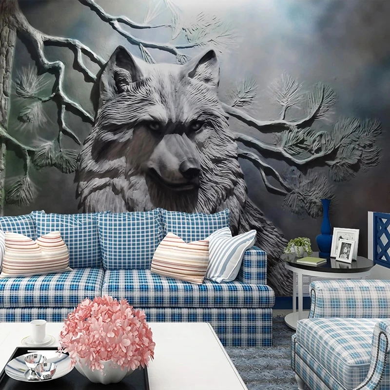 Custom Mural European 3D Embossed Forest Wolf Wallpaper Restaurant Bedroom Living room sofa TV background wall restaurant Hotel