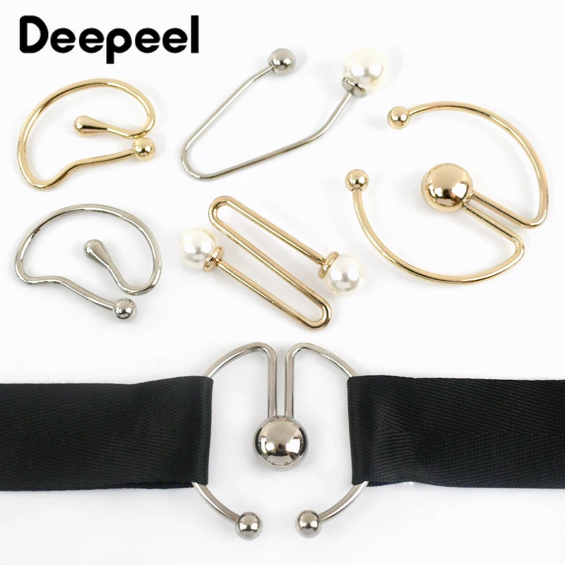 

2/4/10Pcs Deepeel Metal Hook Buckle U-shaped Screw Decorative Clasp Dress Shirt Double-headed Pearl Irregular Spiral Button