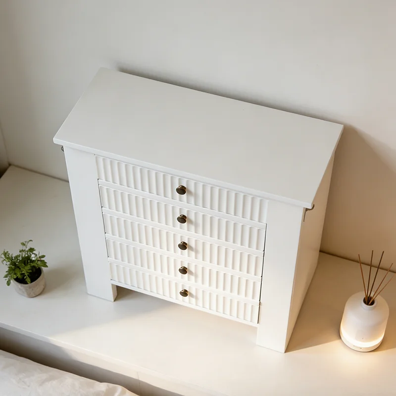 aj-Factory Price Modern White MDF Jewelry Chest with 5 Drawers Durable Storage Box for Bedroom and Living Room Home Furniture%