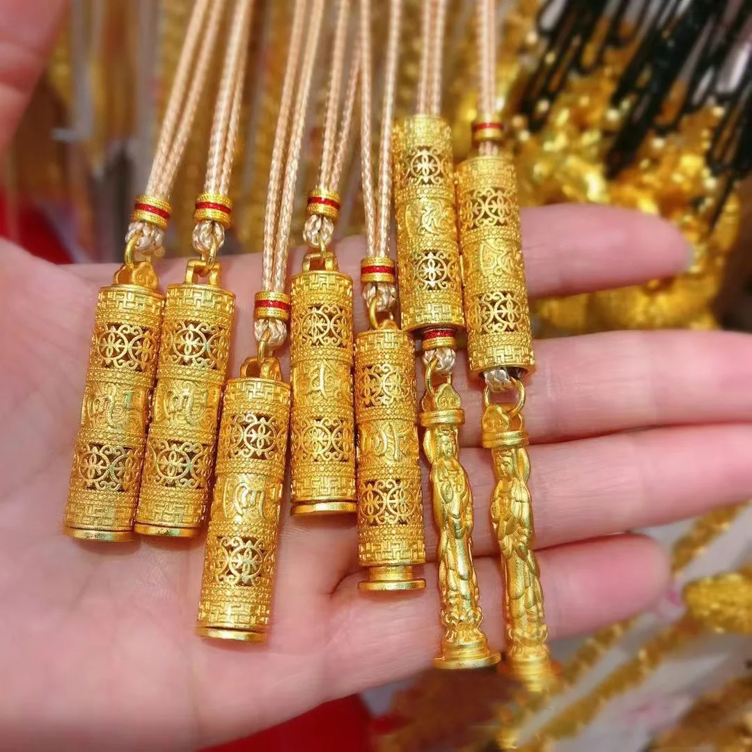 

Women's Ethnic Style Telescopic Guanyin Pendant, 24K Gold, AU999 | Solid gold extendable Guanyin with ethnic motifs, "Blessing"
