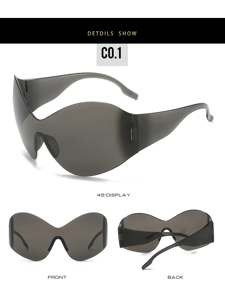 Übergroße Y2K Punk Randlose Sonnenbrille für Damen und Herren, Großer Rahmen Steampunk Schmetterlings-Schutzbrille für Damen, 2000er-Jahre Goggle-Brillen – Detail 8