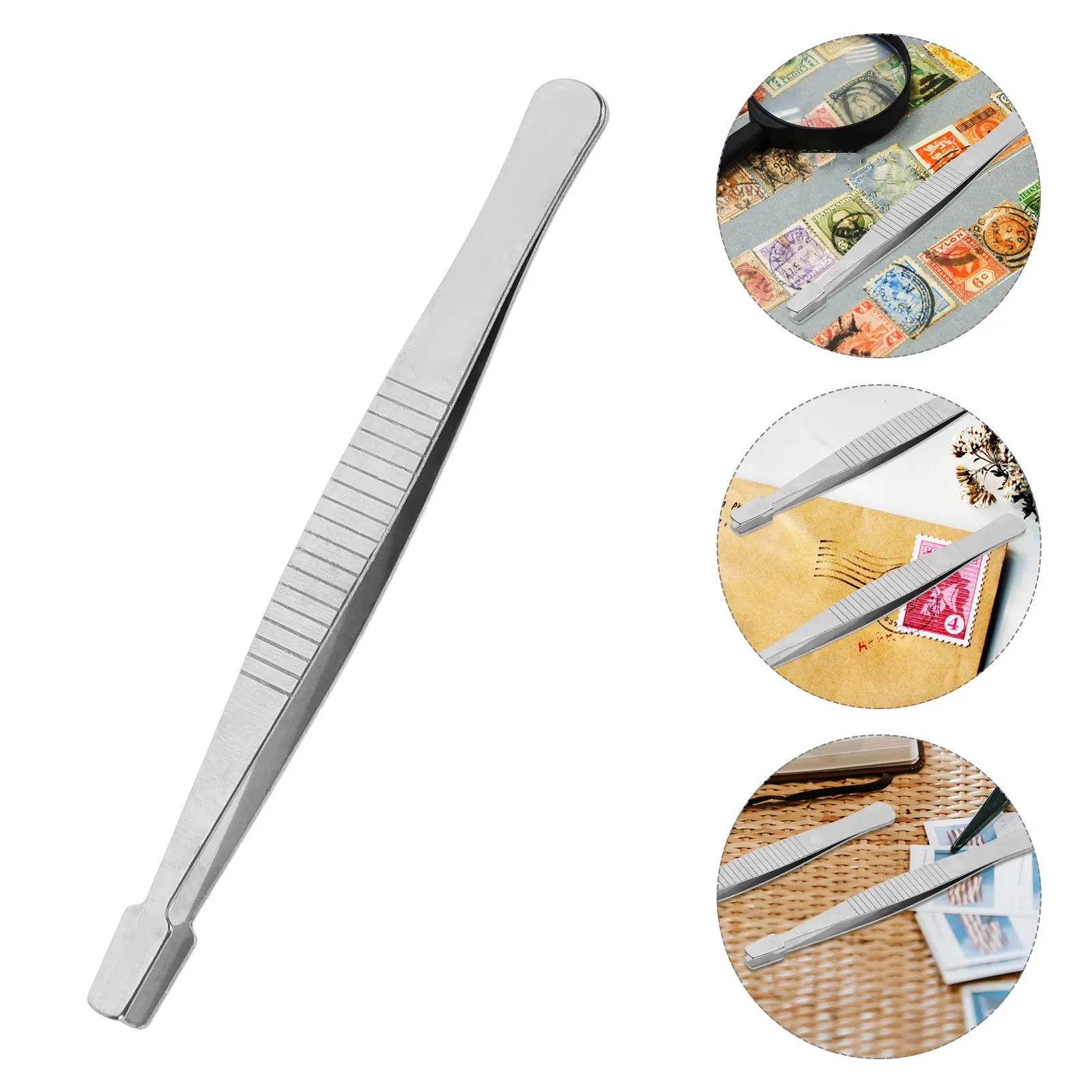 5Pcs Wide Mouth Stamp Tweezers Stainless Steel Lightweight Non-Slip for Stamp Collector Photo Tweezers False Eyelash Applicator