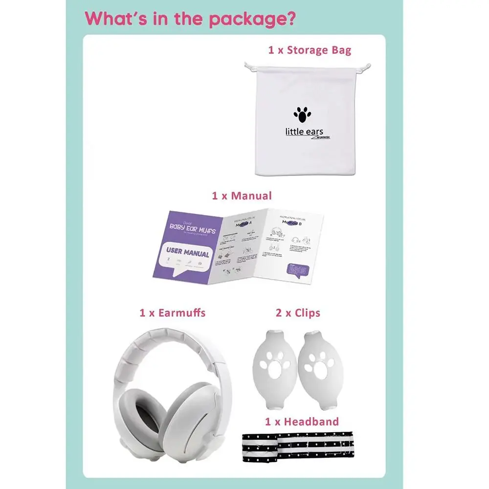 Convertible Design 2-in-1 Baby Ear Muffs Adjustable Band Comfortable Toddler Noise Reduction Earmuffs with Storage Bag