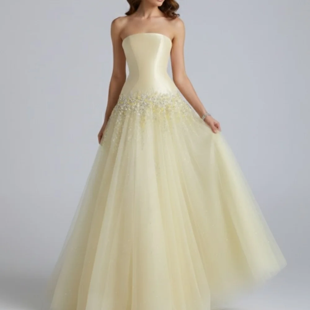 

Customized Glitter Formal Evening Dress Rhinestone Strapless A-line Long Dresses Bespoke Occasion Elegant Party Wedding Grace