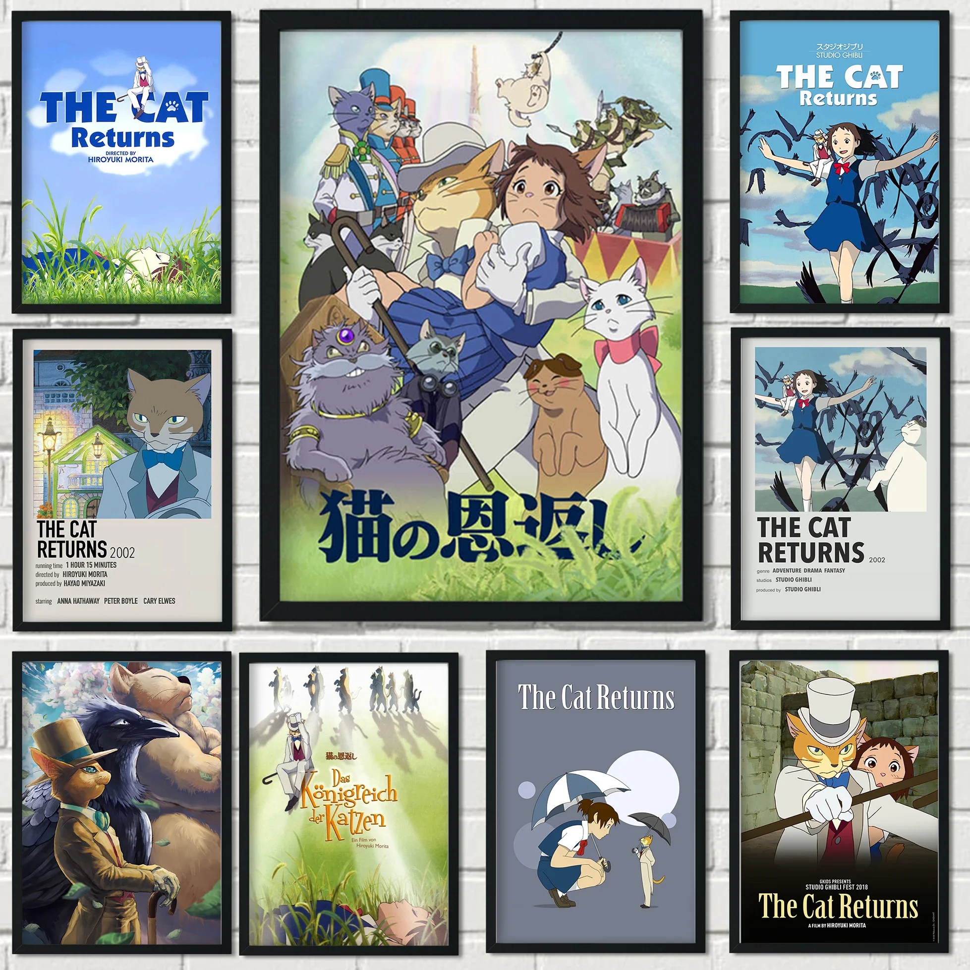 Póster de Anime The Cat Returns Neko no ongaeshi, lienzo de dibujos animados, pintura, arte de pared, decoración del hogar, decoración de habitación Kawaii