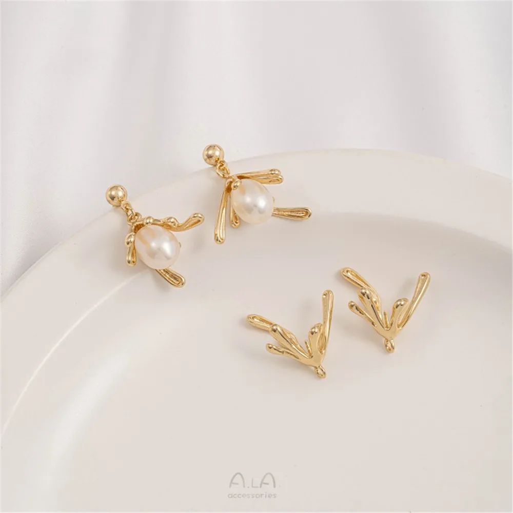 

14K Gold Lava Water Drop Half-hole Pearl Flower Support Bead Hat Pendant Diy Ear Stud Ear Ornament Ear Pendant Accessories