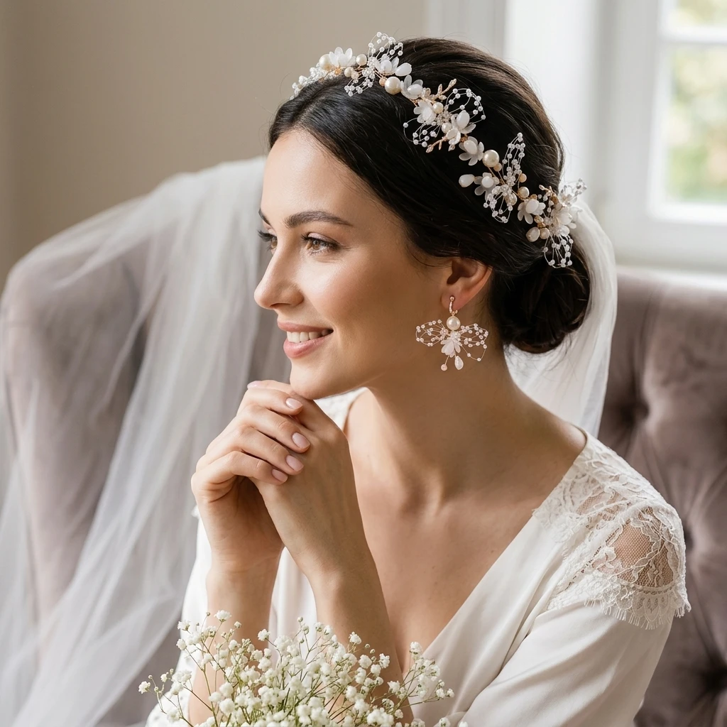 Comfortable Hairband Set Elegant for Wedding Bridal Pearl Headband and Earrings Matching Jewelry Set Graceful Accessories