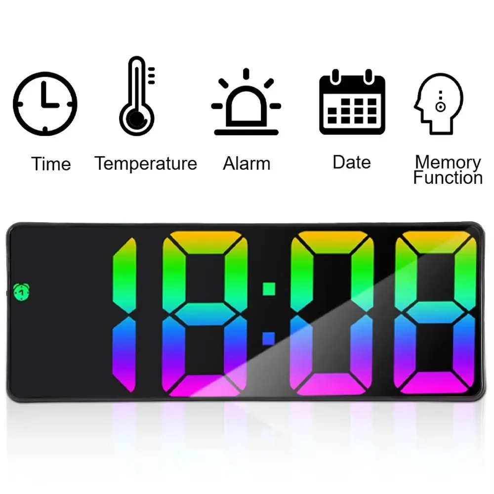 12/24H Format Digital Alarm Clock Temperature/Date Display Quiet LED Digital Clock Voice Control Snooze Mode