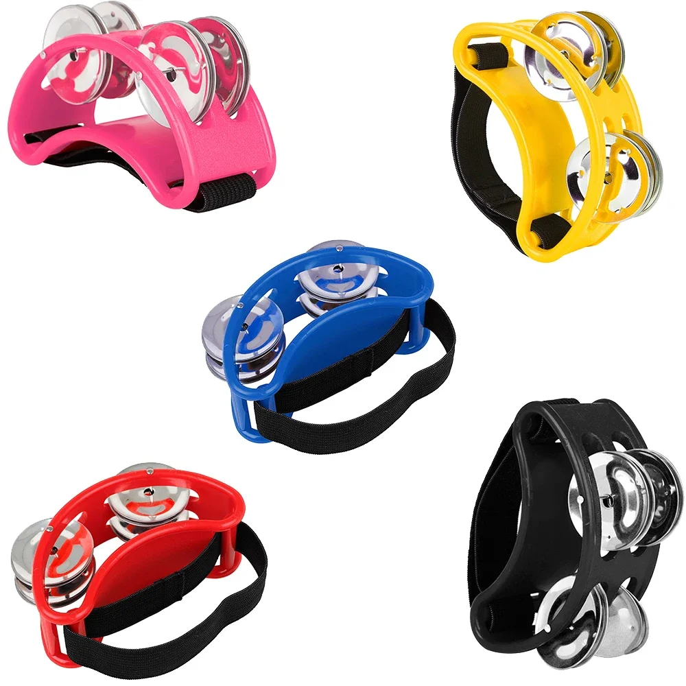 Mini Foot Tambourine Metal Jingle Bell Portable Percussion Instrument Box Drum Companion Musical Toys Rainbow Colors Cymbals