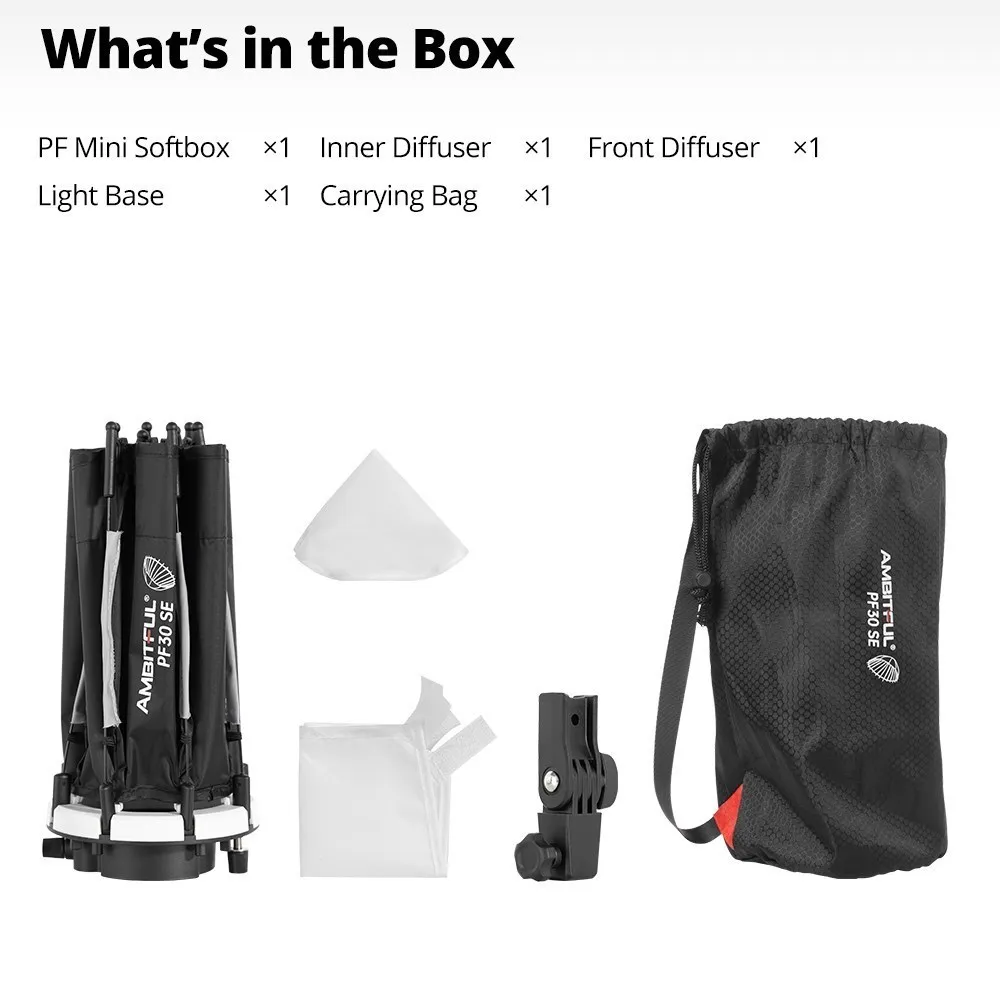AMBITFUL 30cm PF30 SE 40cm PF40 SE Camera Flash Mini Softbox Portable Octagon Umbrella Softbox + Honeycomb Grid for V1 AD200PRO