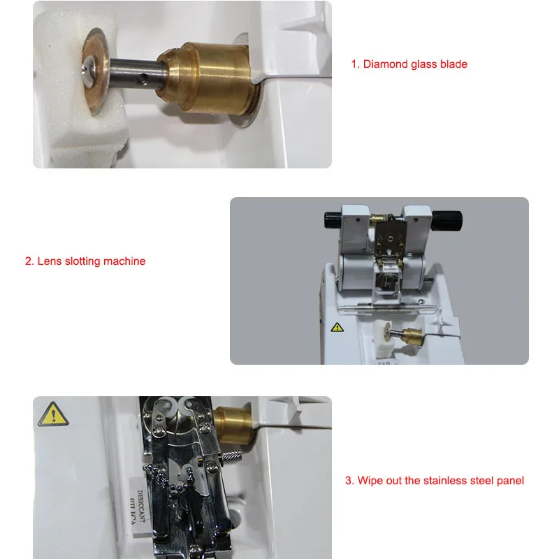 Equipamento de loja óptica, máquina de entalhe de lente de meio quadro, máquina de desenho de fio, máquina de processamento de ferro, óculos, máquina de entalhe