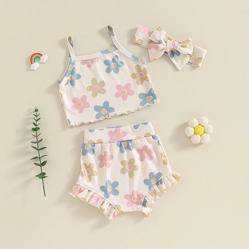 Newborn Baby Girl Outfit Clothes Summer Sleeveless Tank Top Elastic Waist Shorts Infant 2Pcs Set