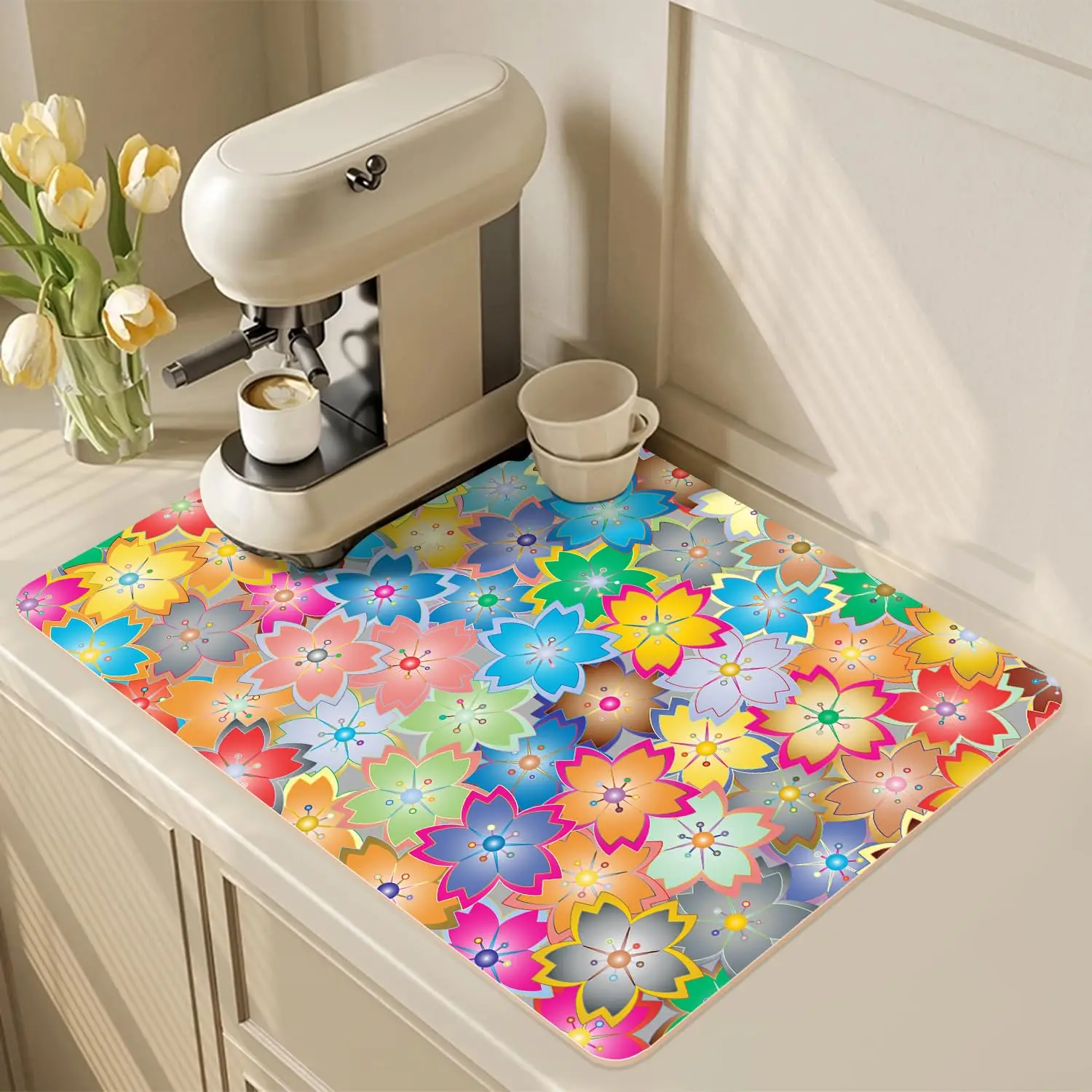 Colorful Coffee Bar Mat Rubber Backed Absorbent Dish Drying Mat Kitchen Counter-Coffee Bar Mat