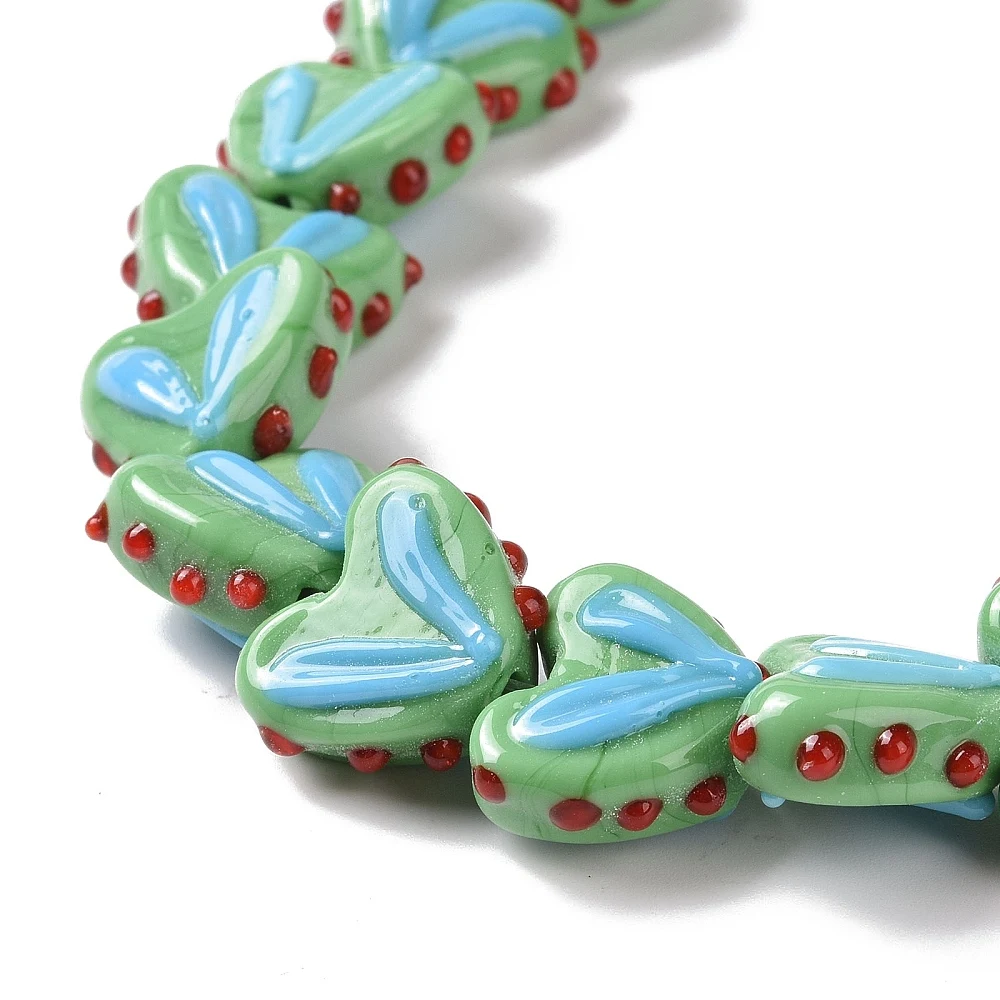 PandaHall 1 Strang handgefertigte Lampwork-Herzperlen, 14-17x16,5-17x6,5-7mm, 38cm Länge für DIY Halsketten- und Armbandherstellung – Detail 28