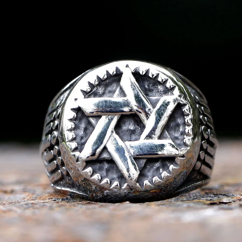 2023 New 316L Stainless Steel Six Pointed Star Hexagram Ring For Man Women Good Polished Vintage Jewelry Party Gift