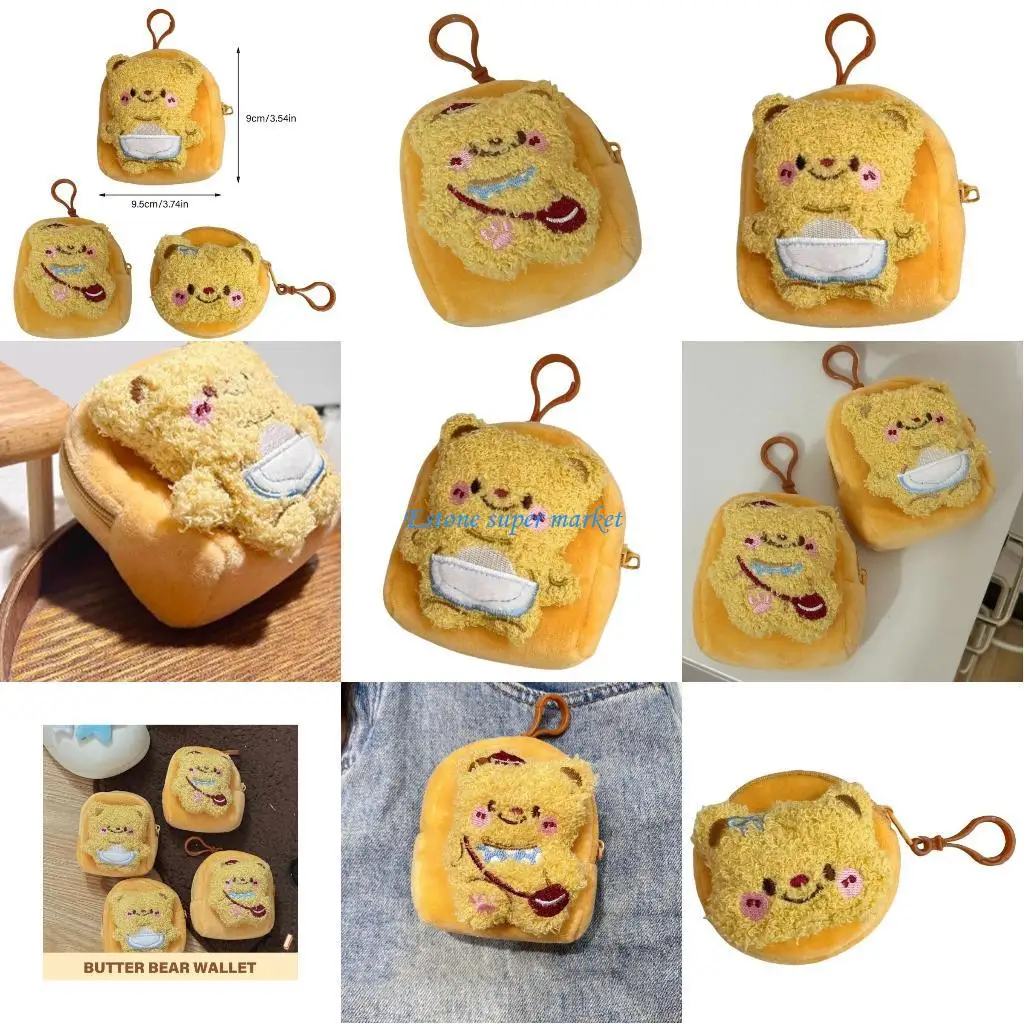 

090B Plush Bear Coin Wallet Lovely Zippered Earphone Case Holder Hanging Ornament