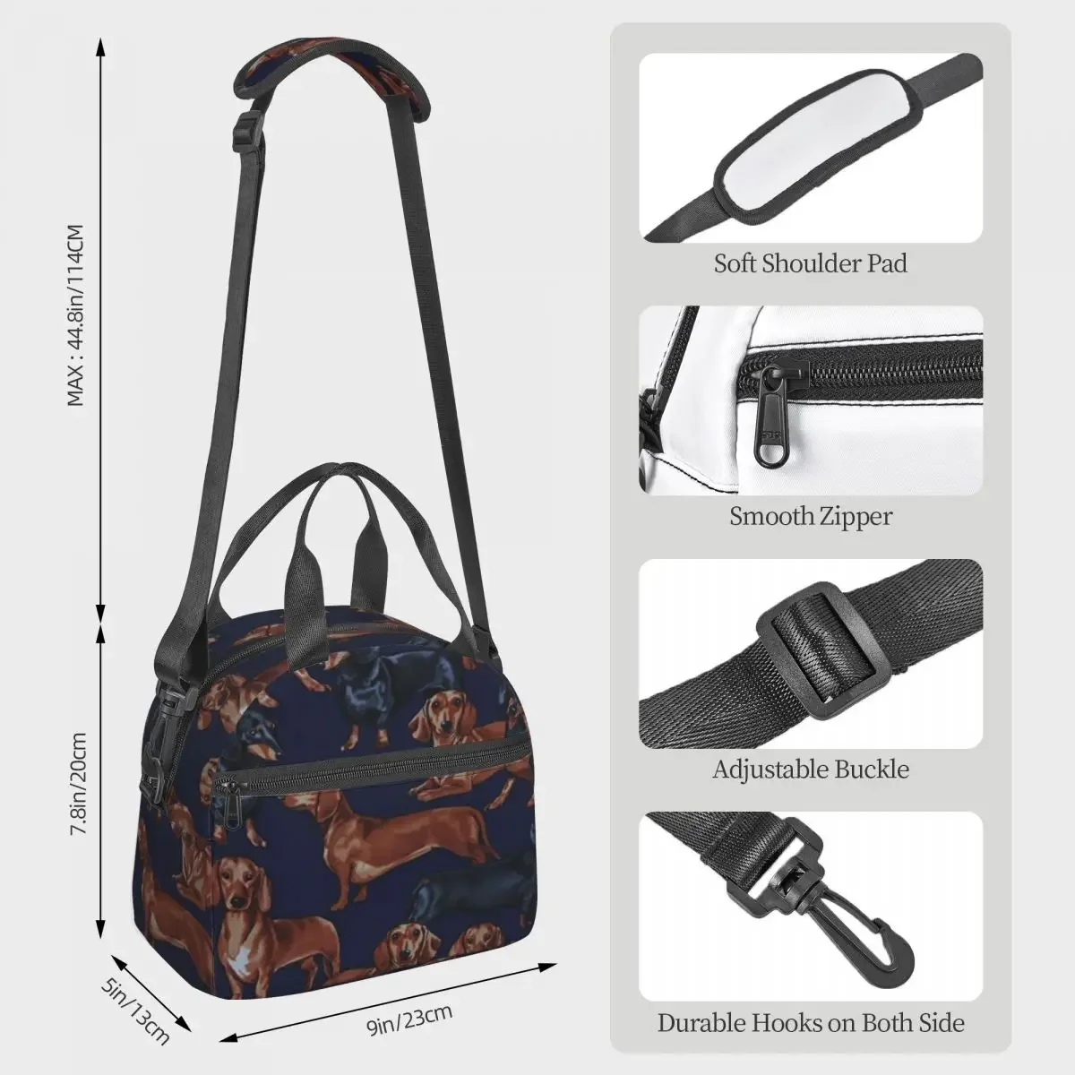 NOISYDESIGNS Dachshund Dogs Designer Portable Oxford Lunch Bags Fresh Cooler Pouch For Office Students Convenient  Box Tote