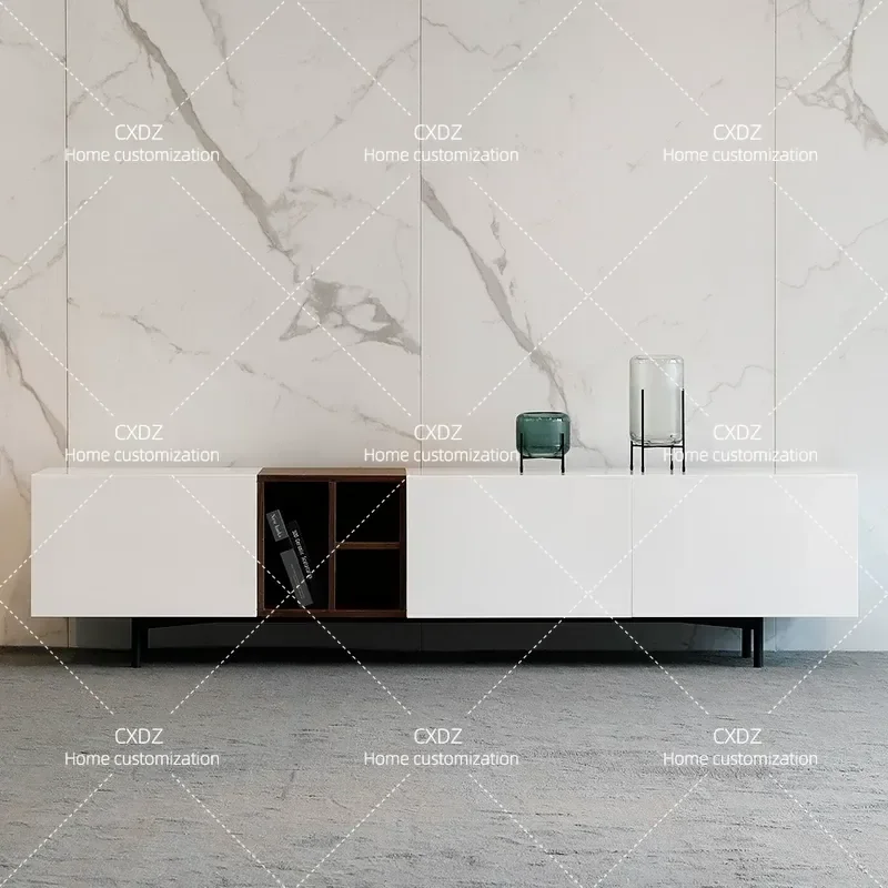 Minimalist Painted TV Cabinet for Living Room Entryway Audio Visual Storage Floor Console Decorative Media Unit