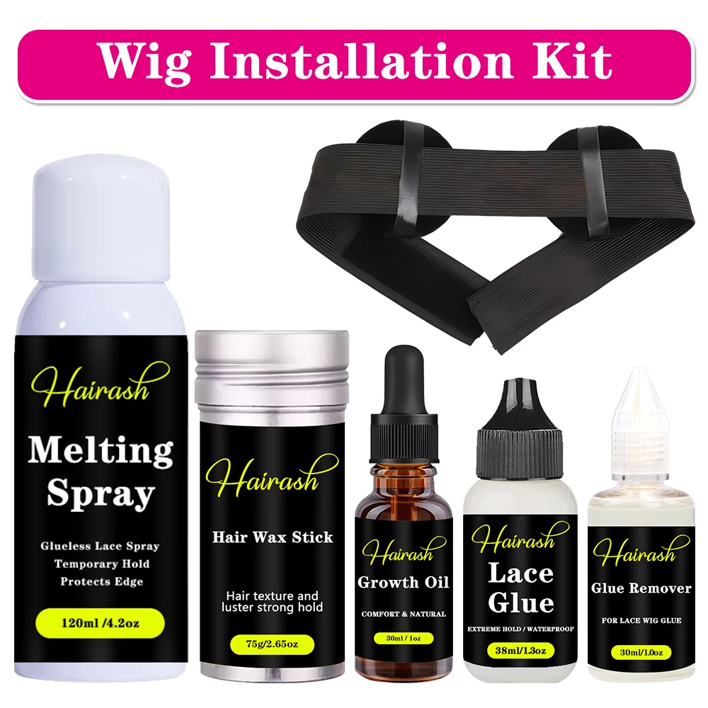 Kit de instalación de pelucas, juego de pegamento para pelucas, SPray de fusión impermeable, palo de cera para el cabello, removedor de pegamento de aceite para el crecimiento del cabello, banda de fusión con cubierta para la oreja