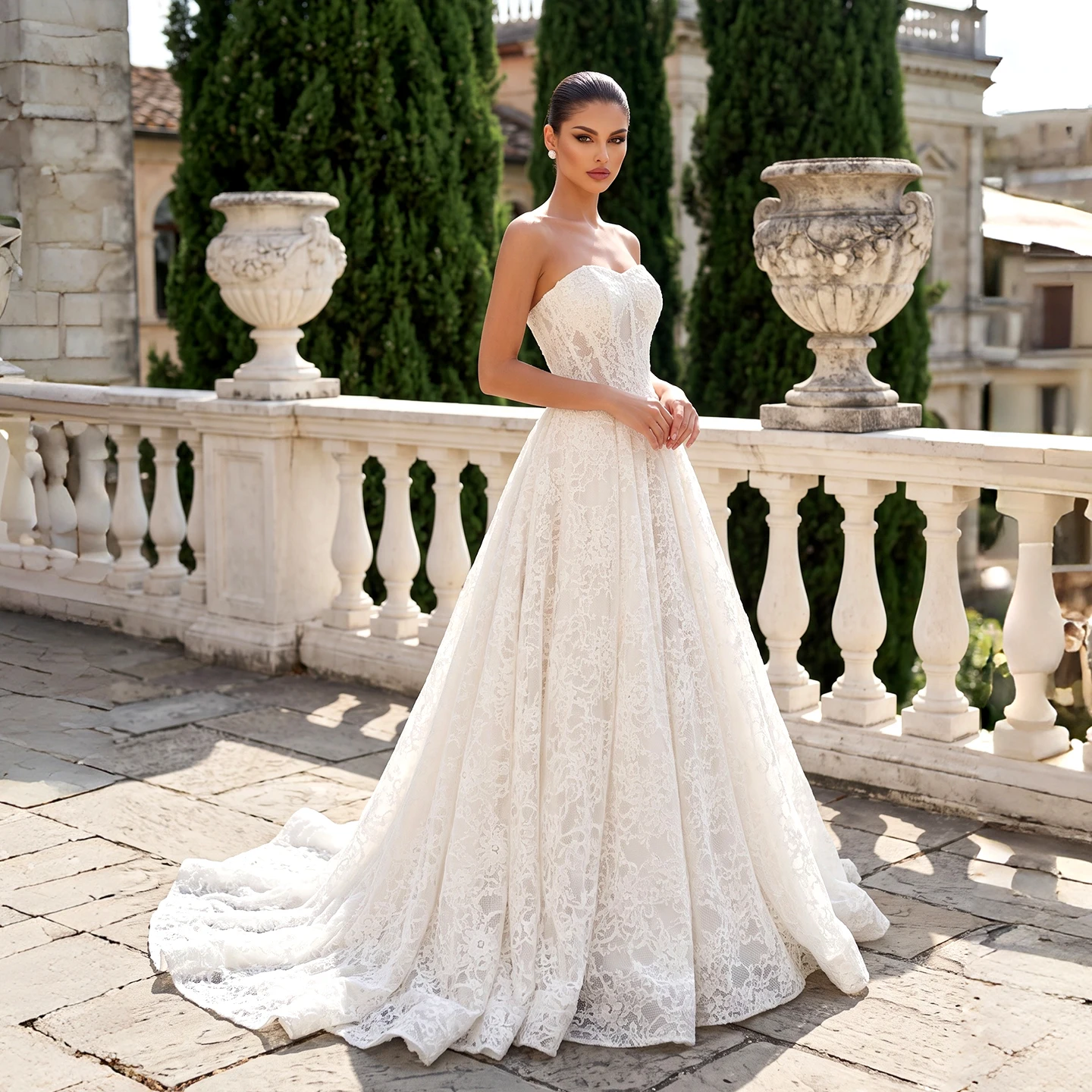 Sharon Said Elegant White Strapless Lace Ball Gown Wedding Dress Sweetheart Corset Floral Appliqued Bridal Gowns SW753 Custom