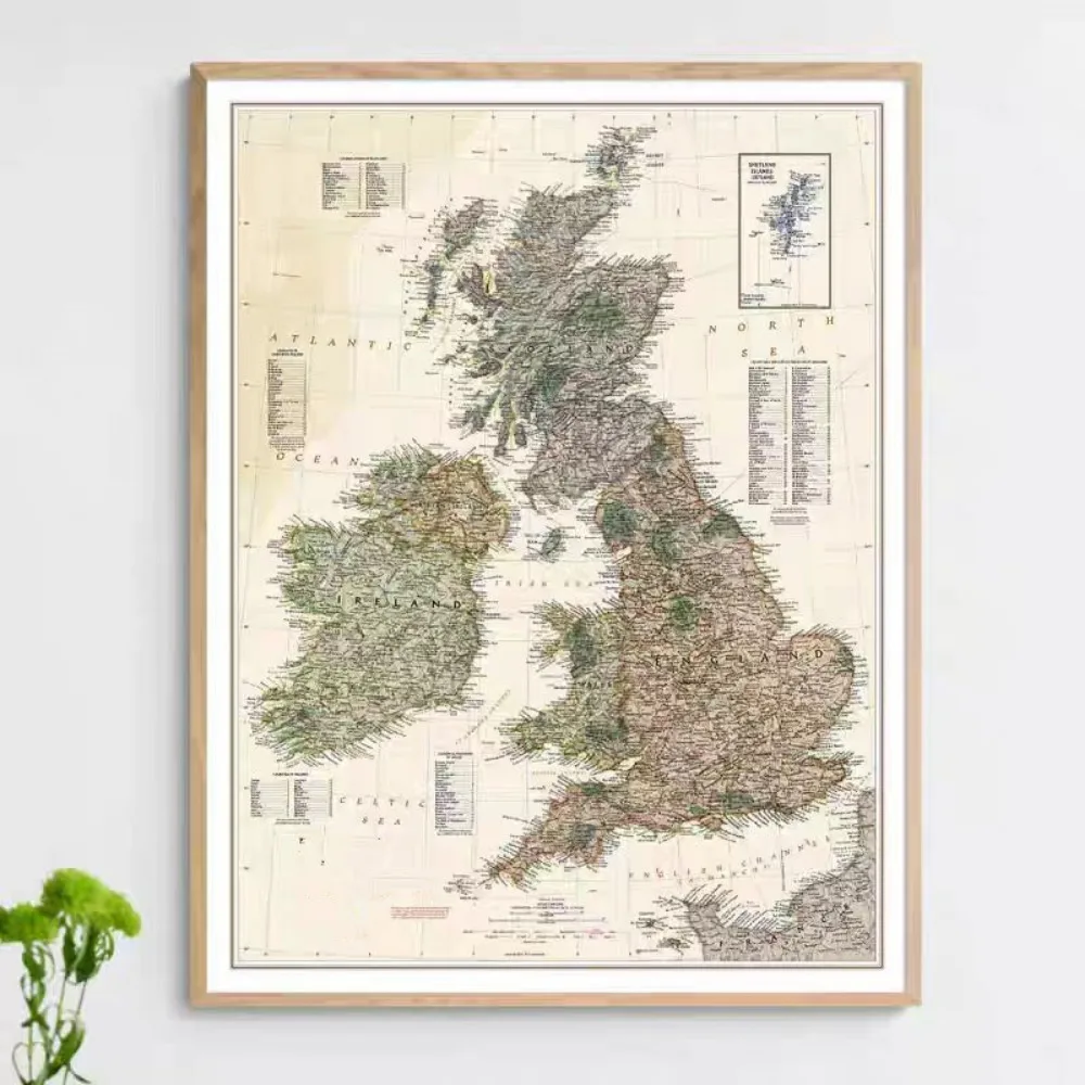 Vintage HD Britain Map Posters Prints Library Wall Chart - Cotton Canvas Painting Wall Art Living Room Offices Home Decor - Gift