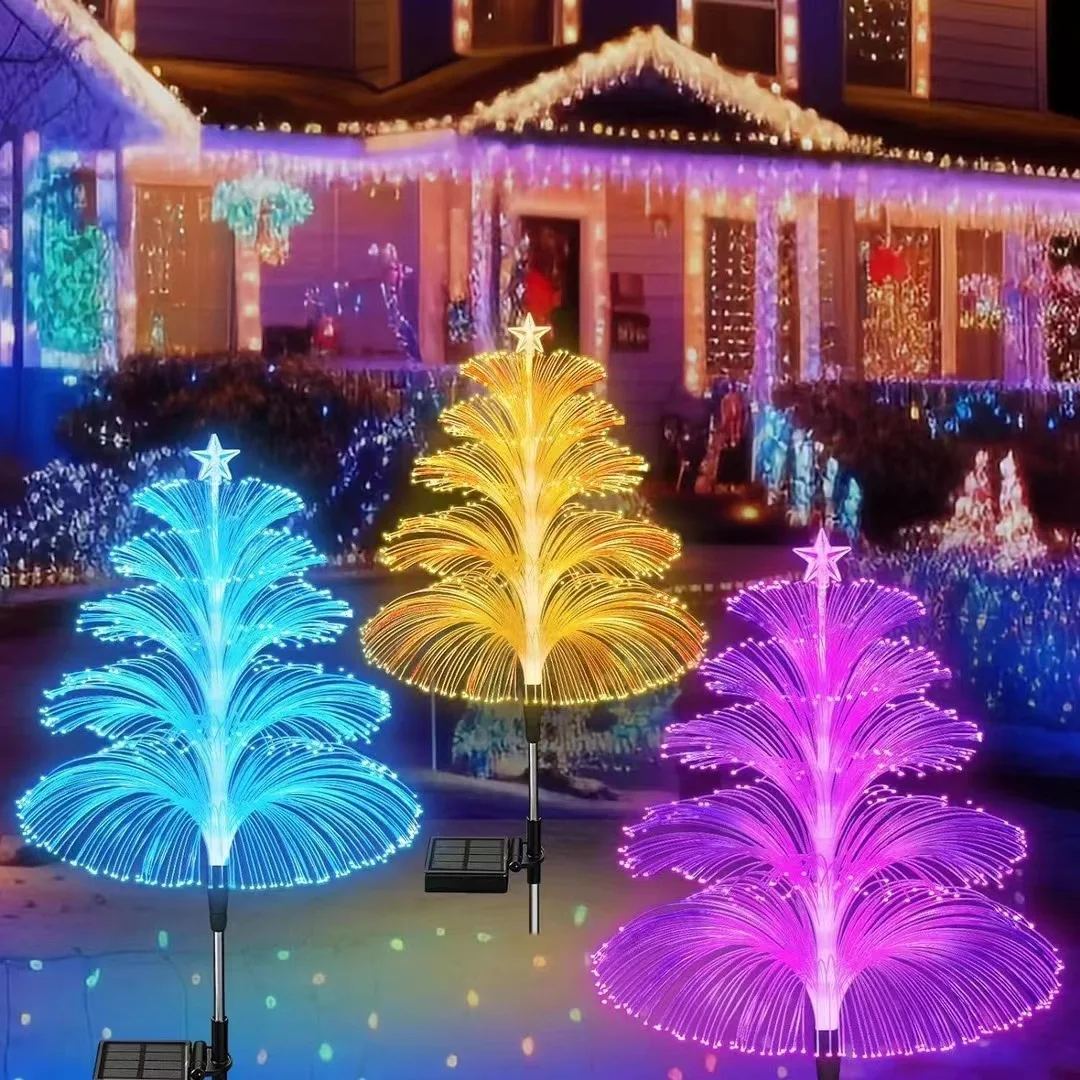 1/2PC outdoor solar fiber jellyfish ground plug light,rainbow gradient,suitable for lawn,courtyard,garden,and path decoration
