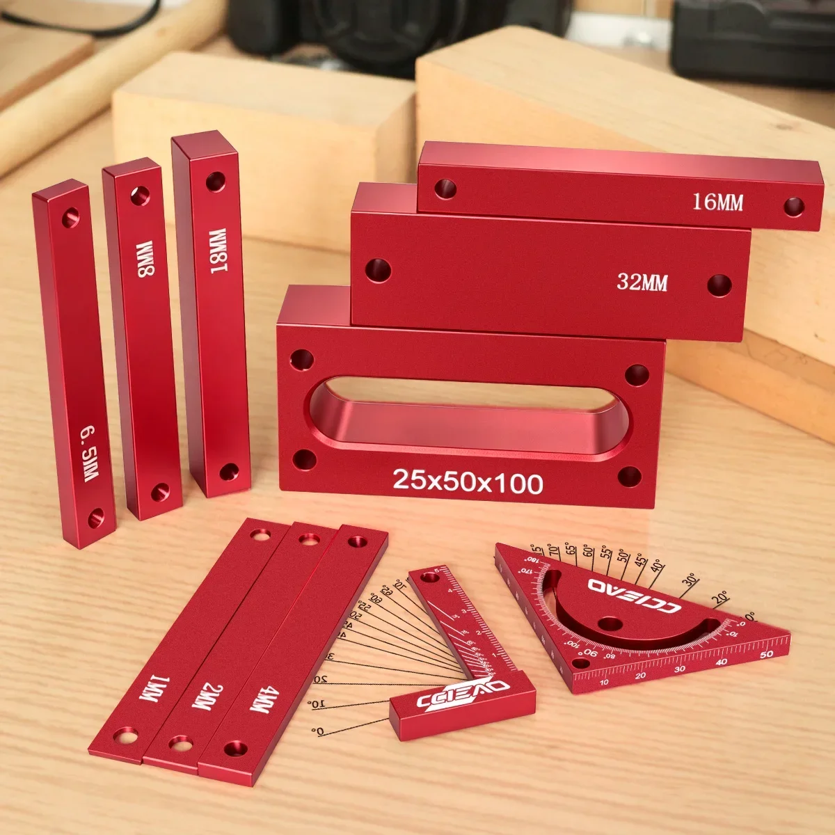 Woodworking Setup Blocks Height Gauge Kit, Aluminum Measuring Blocks with L Ruler Triangle Marking Gauge for Table Saw Router