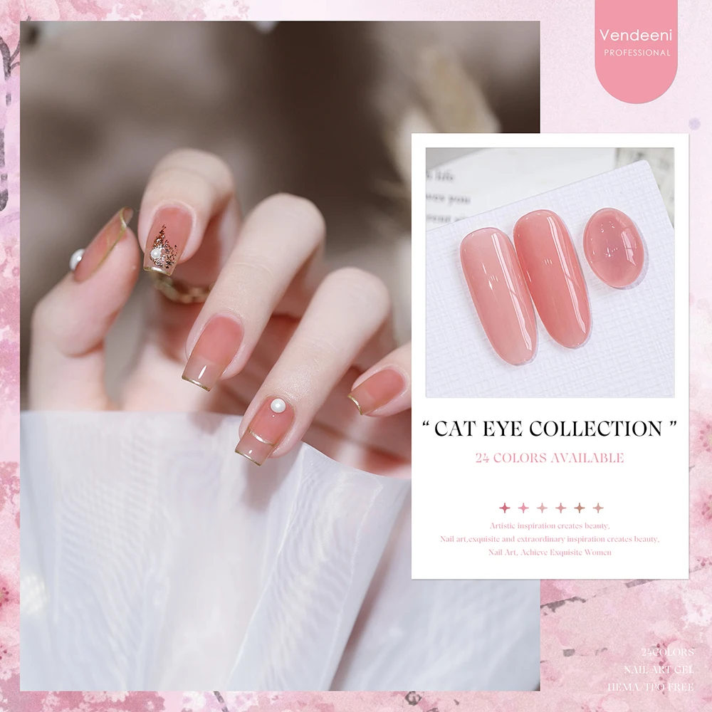 Vendeeni 24 Farben/Set Transluzenter Pfirsichrosa Gel-Nagellack Hochglänzender Glitzer-Gel-Lack Magnetisches Katzenaugen-Gel mit Display – Detail 4