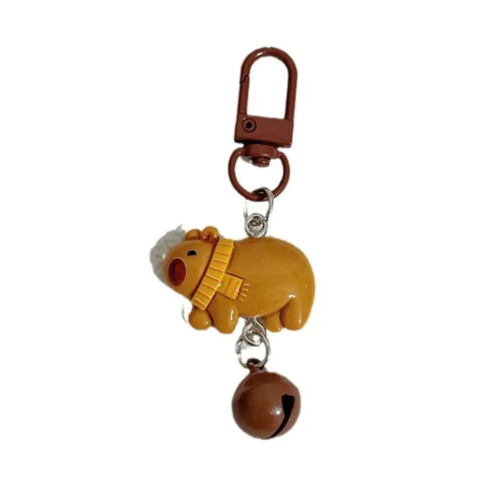 Portable Cute Bell Capybara Keychain Resin Funny Animal Keyring Cartoon Delicate Capibara Bag Hanging Pendant Girlfriends image 4