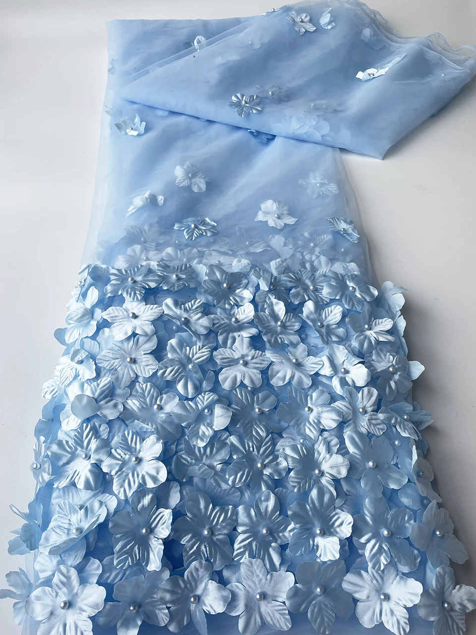 Black Transparent Blue 3D Butterfly Flower Lace Mesh Fabric Transparent Wedding Dress Designer Fabric