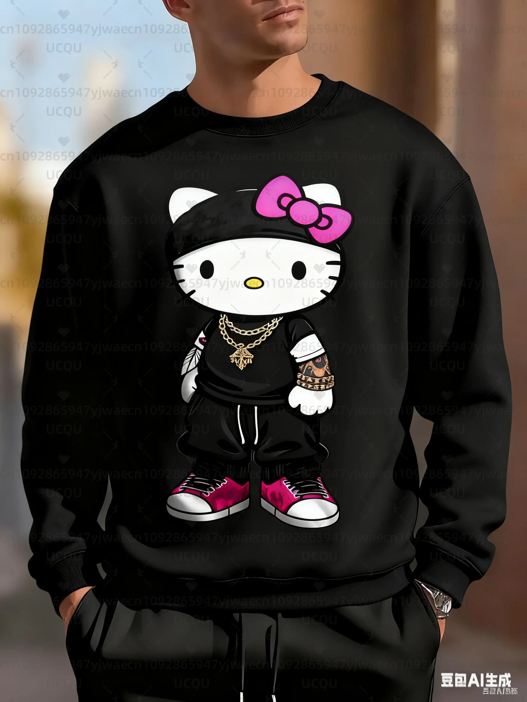 بلوفر رجالي أسود كاجوال للخريف والأنشطة الخارجية بلوفرات نسائية هالو كيتي Racing Graphic Sweatshirt Tops
