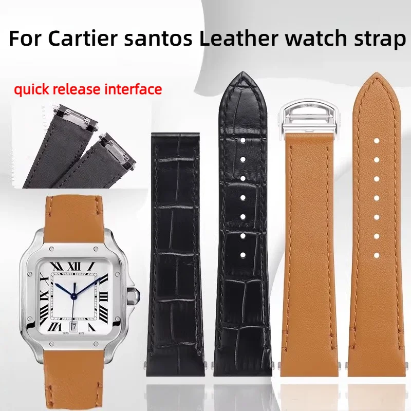 For Cartier Santos 19mm 21mm watch strap WSSA0009 WSSA0029 WSSA0010 Quick-Release Crocodile-Pattern Genuine Leather Watchband