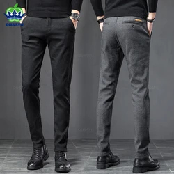 2025 Spring Autumn Business Dress Pants Men Elastic Waist Frosted Fabric Casual Trousers Formal Social Suit Pant Costume Homme