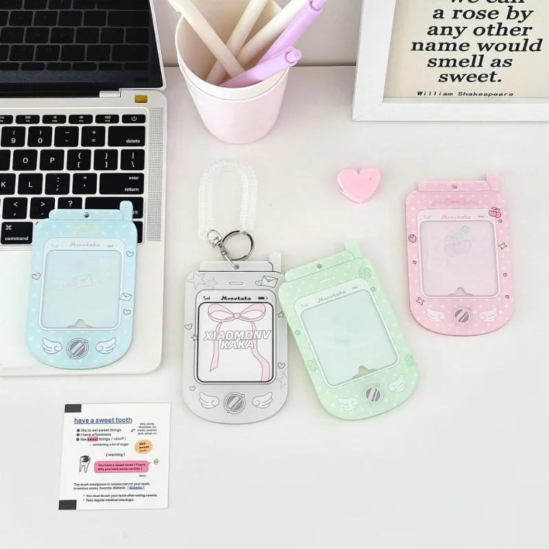 3 Inch Retro Japanses Kawaii Photocard Holder Lanyard Set Lucky Clover Wings Bow Phone Style Photo Card Cover Case Kids Gift