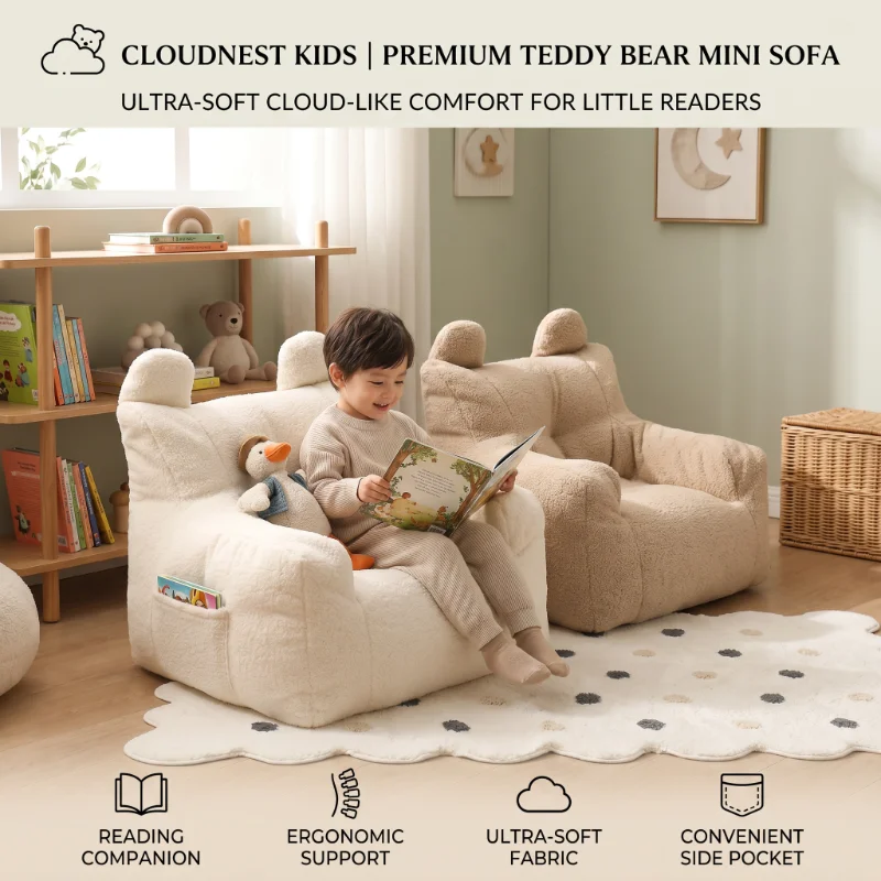 Sofá de Lectura Suave y Cómodo para Niños, Sillón Tipo Puff, Mueble Individual de Felpa para Niños y Niñas